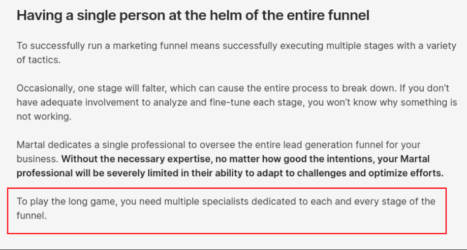 Screenshot from the article, "Martal Group for lead generation? What high volume really means"