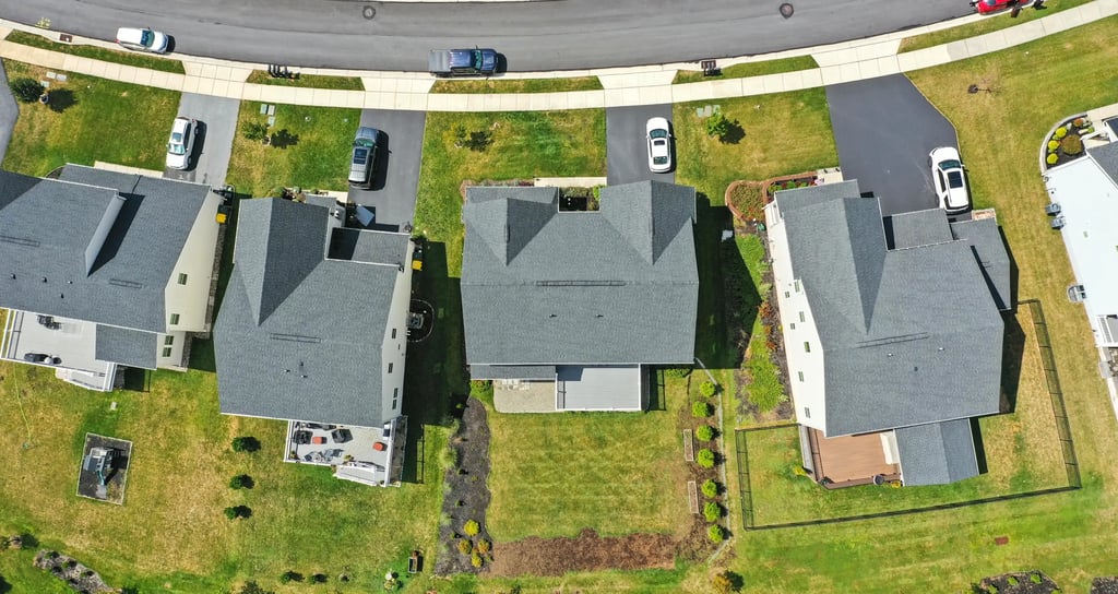 Aerial drone view of a residential property in Downingtown, PA