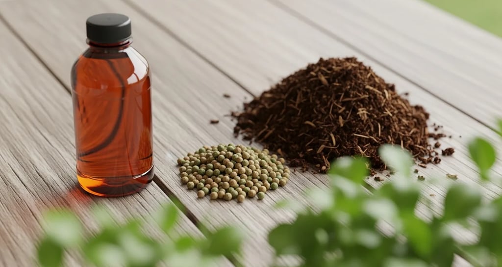 Tipos de abono para plantas: líquido, granulado y orgánico.