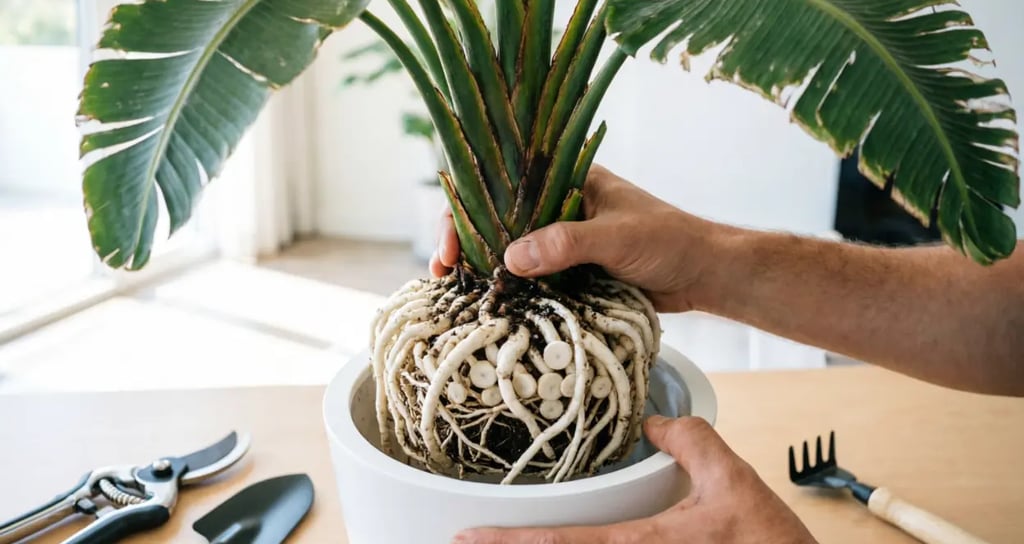 Planta con cepellón lleno de raíces (root bound) pidiendo un trasplante.