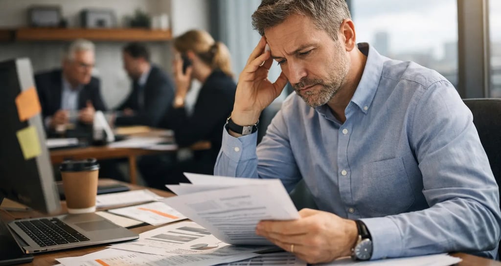 IT Manager reviewing multiple IT supplier proposals in a UK business environment