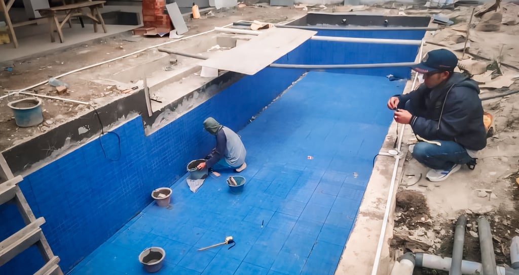 pemasangan mozaik kudalaut Type TSQMIX berwarna biru