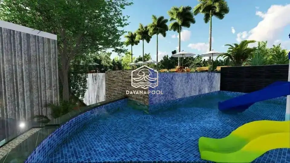 Contoh Desain 3D kolam renang indor.