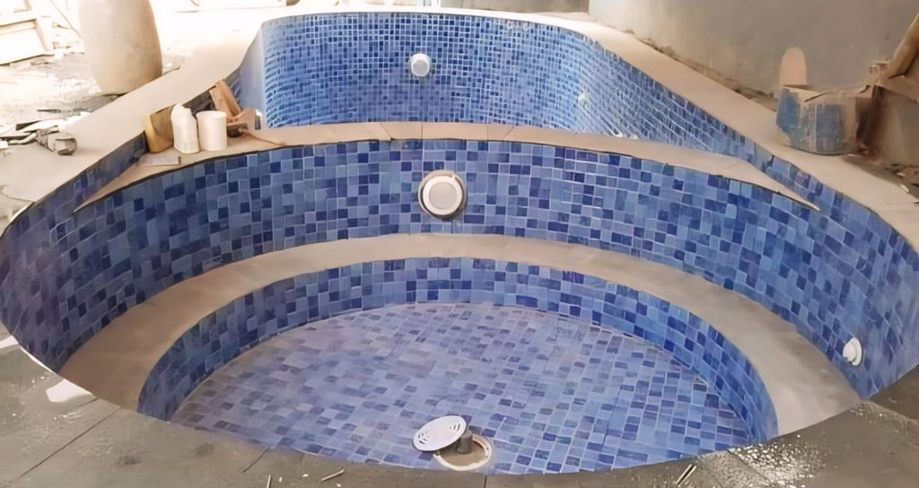 pembuatan kolam renang dan jakuzzi yangf menjadi satu.
