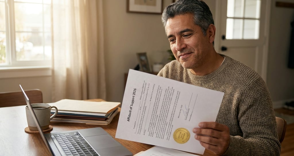 Persona llenando un affidavit correctamente con sello notarial oficial