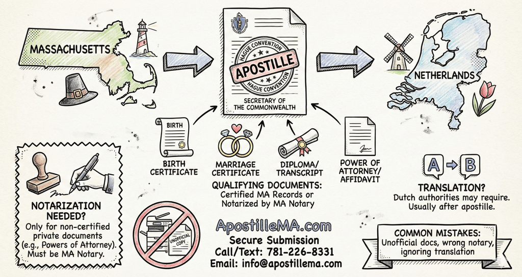 Apostille for Netherlands from Massachusetts document authentication