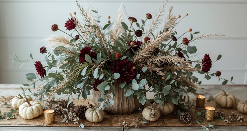 a vase with flowers and candles on a table