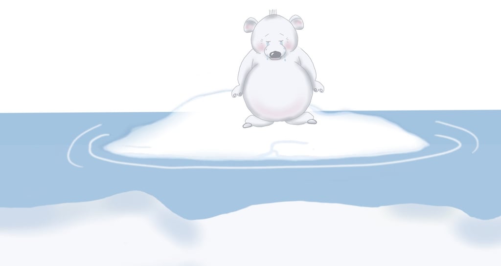 Little polar bear floating on an ice berg