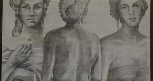 disegno a matita di tre donne in posa