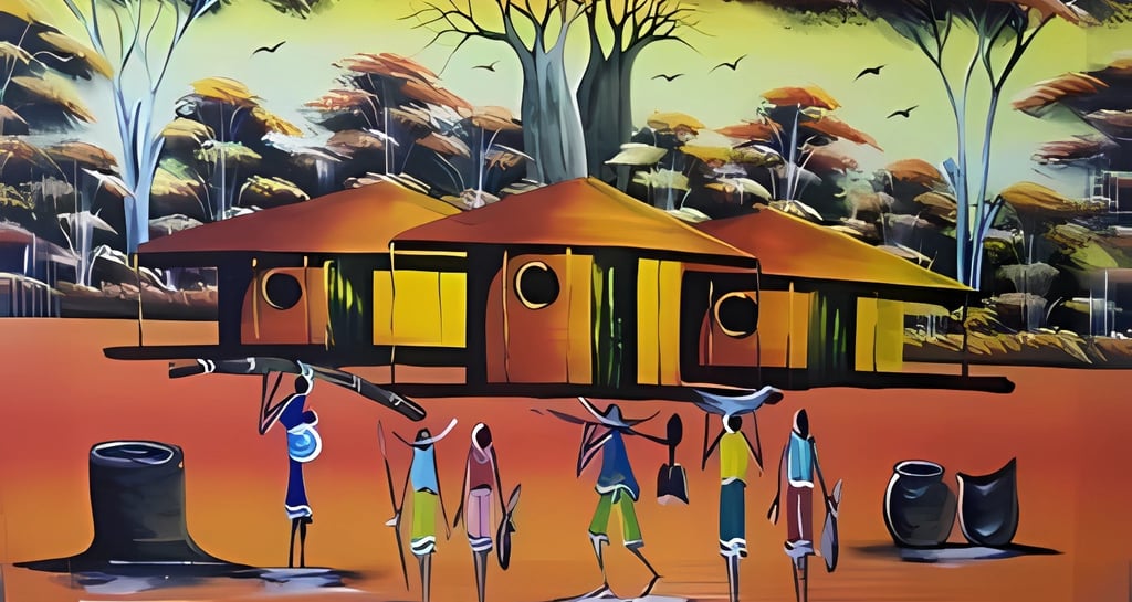 a painting of a village homestead