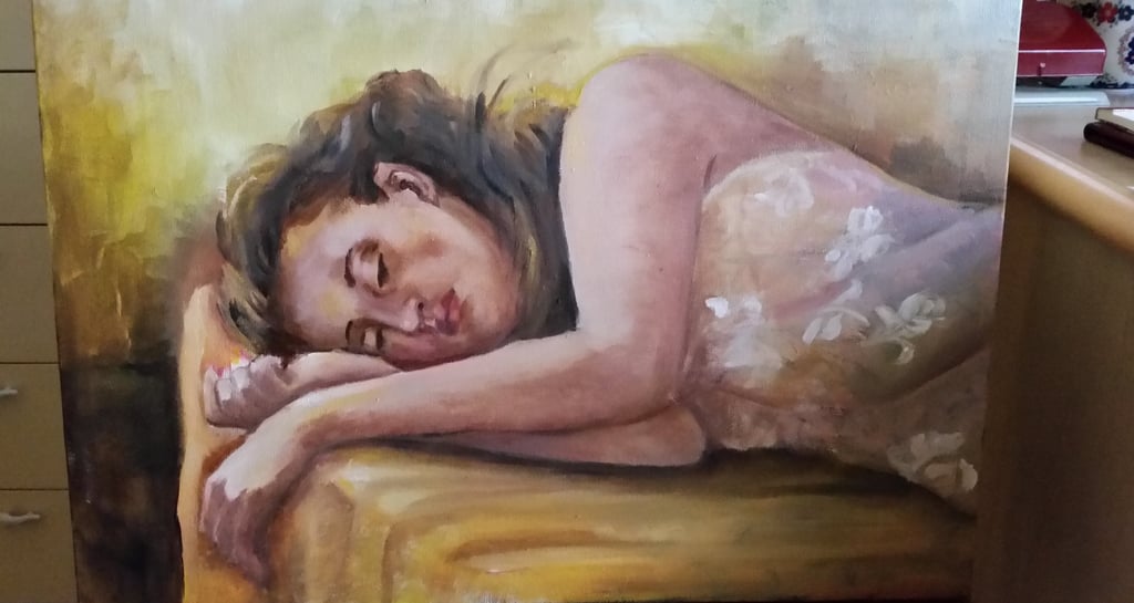 dipinto di donna distesa sul letto