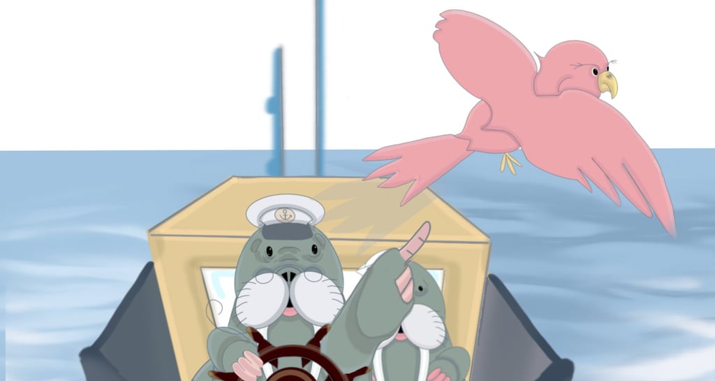 Captain walrus pointing to a bird