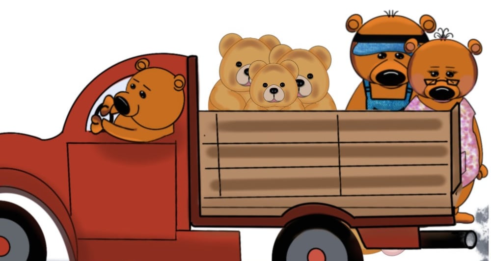 A truck filled with teddy bears