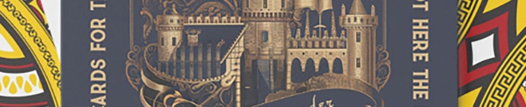 Featuring an elegant dark blue and gold design vintage-inspired, personalized playing cards.