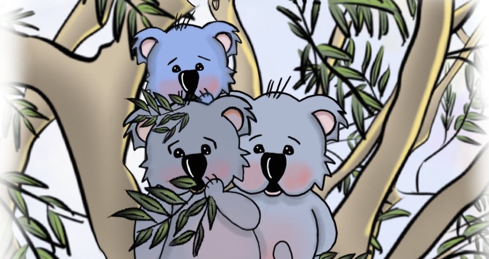 Koalas eating juicy green leaves from the bear rhymes little bear meets the voice in the cave book