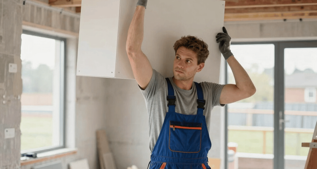Technician installing electrical wiring inside a modern Aberdeen home.