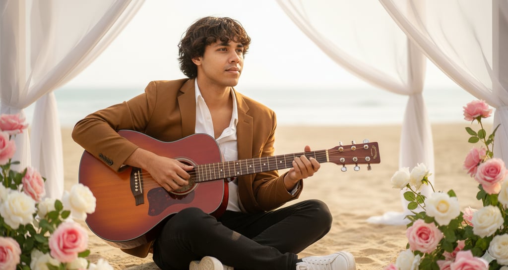 Close-Up Floral Beach Guitar Look