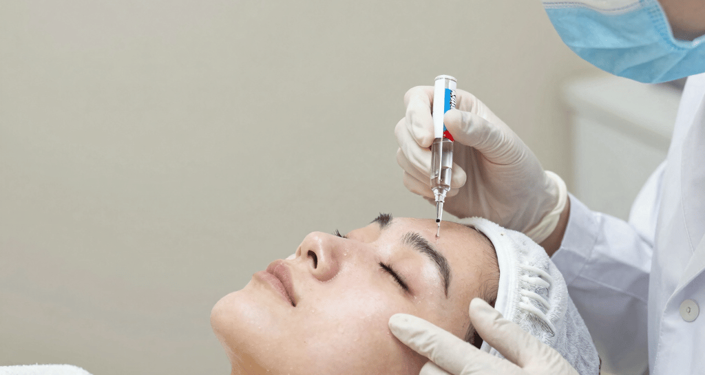 A smiling professional esthetician preparing skincare products in a bright, airy space.