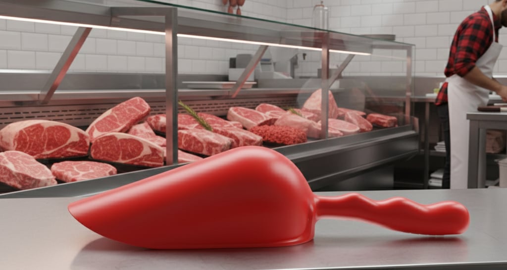 Pelle rouge HACCP pour boucherie. Conçue pour manipulation de viandes rouges.