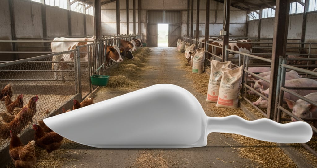 Weiße Schaufel für Bauernhöfe und Ställe. Vielseitig einsetzbar für Saatgut und Futtermittel.