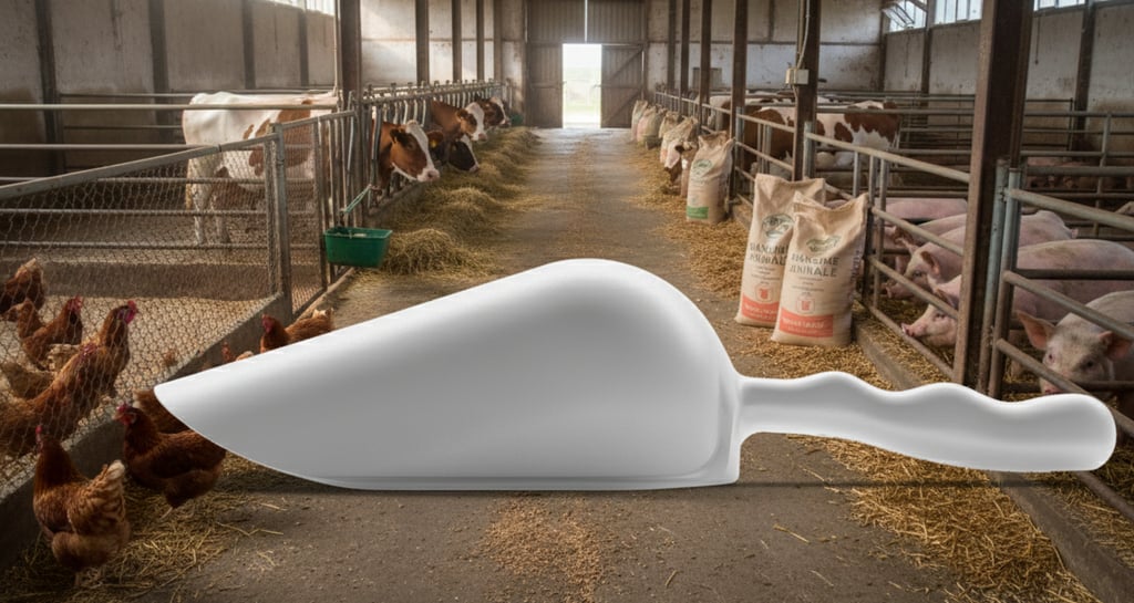 Sessola per zootecnia professionale. Strumento robusto e igienico per l'alimentazione del bestiame.