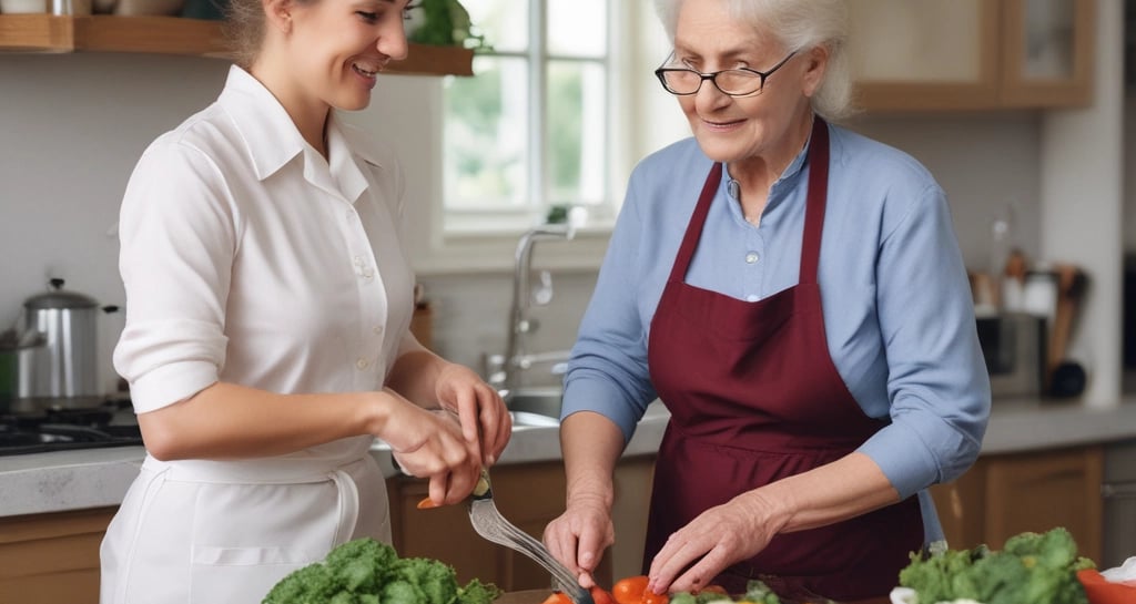 A warm and professional image of a caregiver assisting a person with a disability.