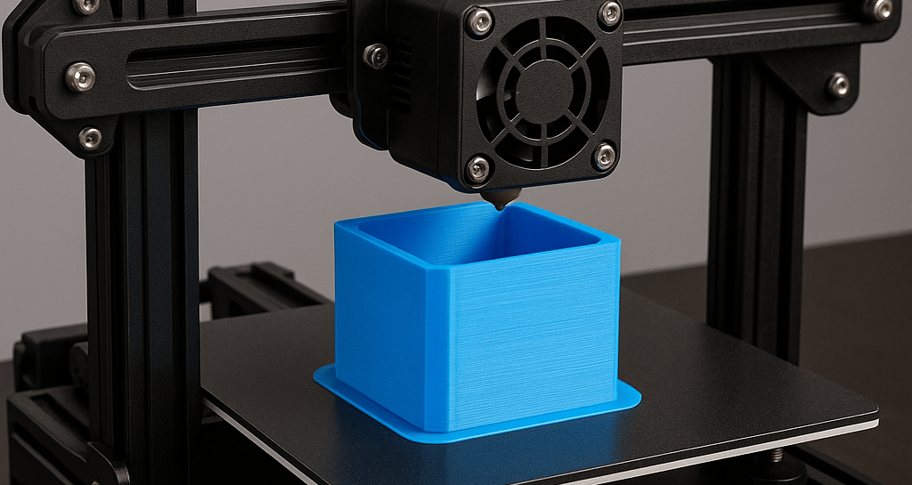 a 3d printer printer with a blue box