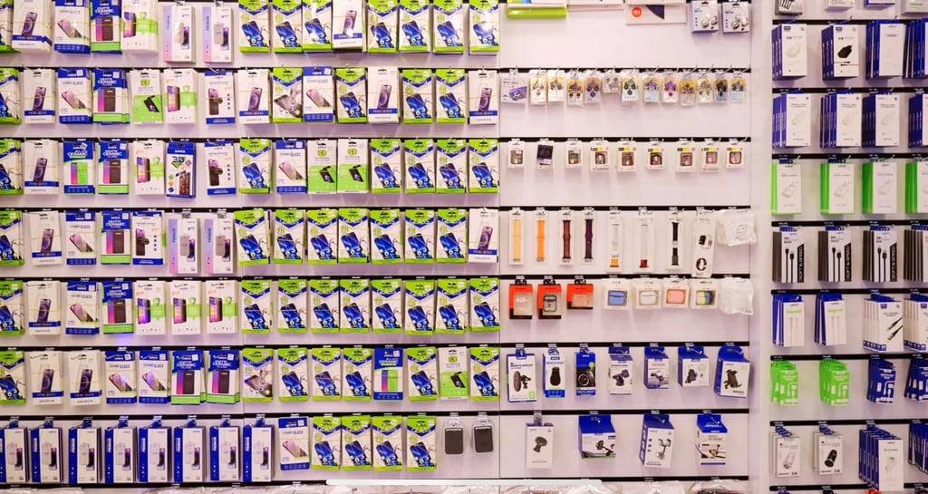 a display of electronic devices and electronics in a store