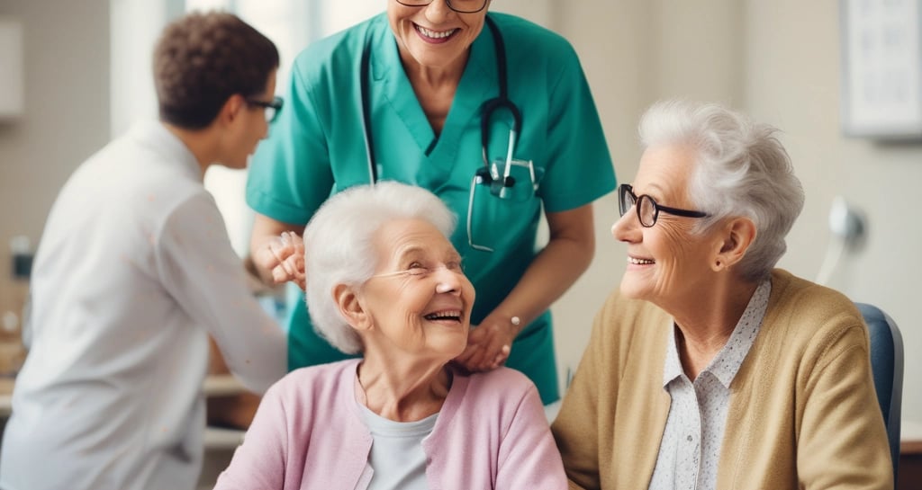 Two women walk confidently across a busy city street. One is wearing a stylish white blazer over a black outfit with sunglasses, while the other is dressed in an elegant beige dress. They are surrounded by vehicles including cars and motorcycles, and a large, upscale building prominently features a luxury brand name.