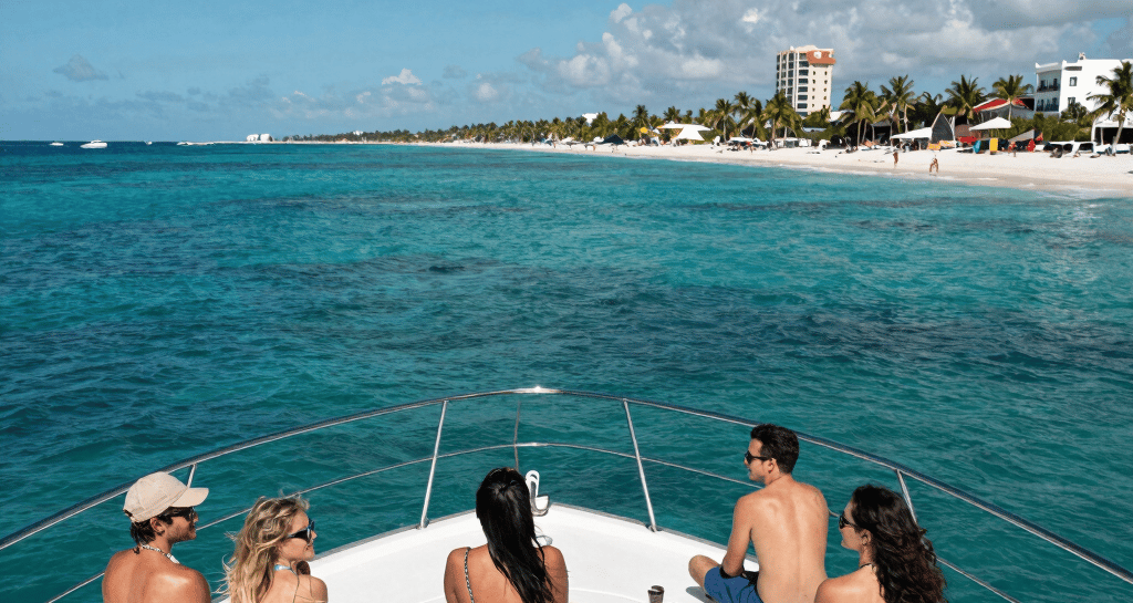 A vibrant underwater scene showing colorful coral reefs and tropical fish.