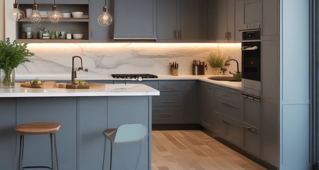 a kitchen with stainless steel appliances and a wooden counter