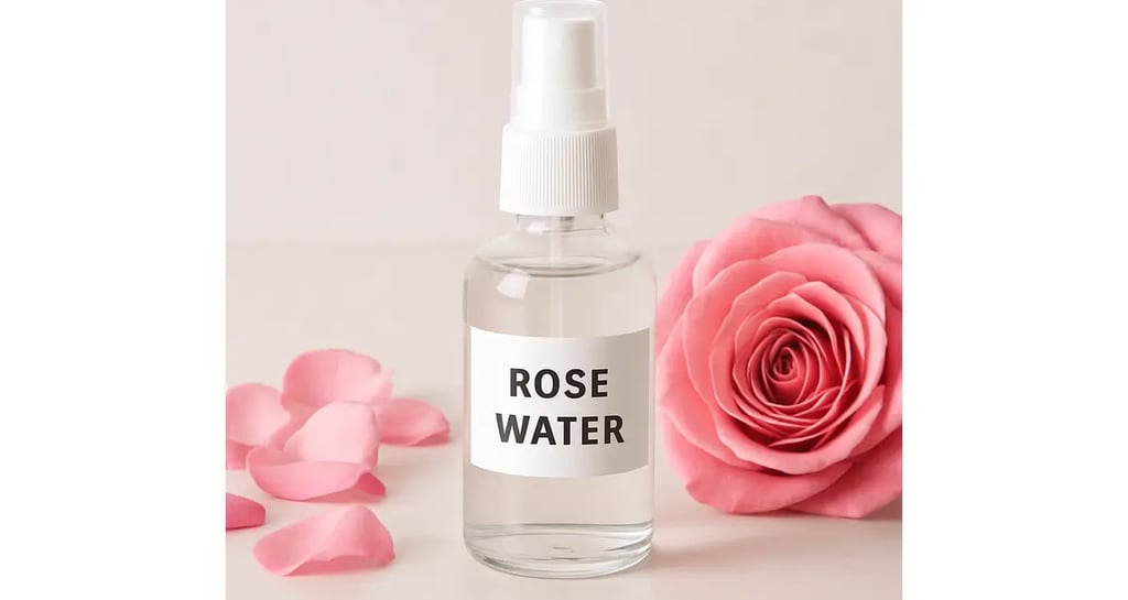 Spray bottle with rose water used for skincare