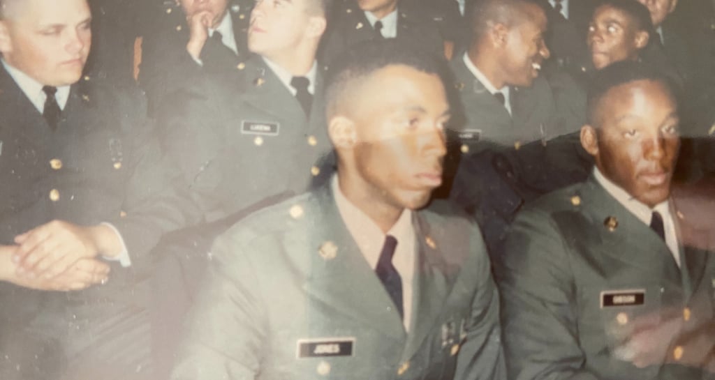Lee Jones in a vintage photo of US Army cadets