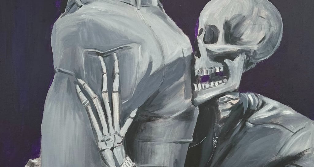 The Flesh is Weak Size: 24" x 30" Medium: Acrylic on Canvas Description: Tell me lies. Drop to your 