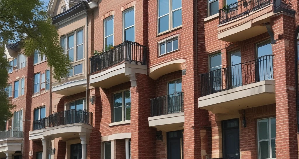 A series of modern high-rise apartment buildings with numerous windows and balconies, positioned side by side in a slightly staggered formation. The buildings appear to be well-maintained and have a uniform architectural style with a clean, minimalistic design.
