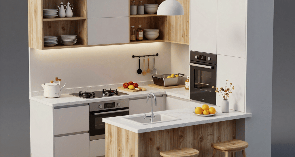 An inviting outdoor seating area bathed in warm natural light with wooden elements