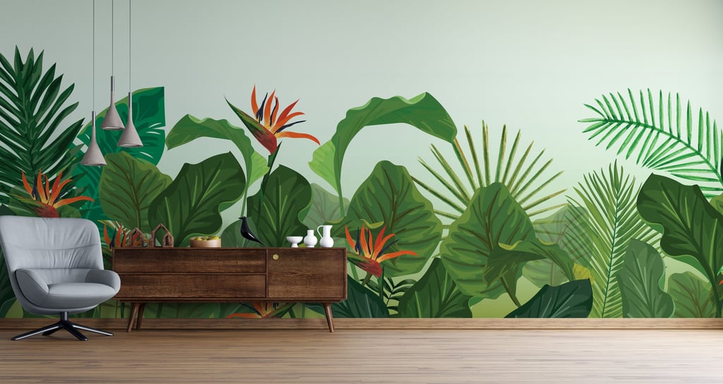 Custom wall mural design portfolio showcasing creative wallpaper artwork for offices, restaurants, c