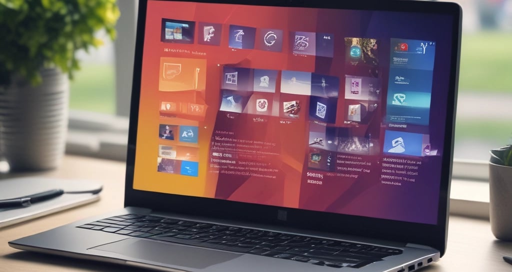 Technician installing a branded laptop in a modern office setting.