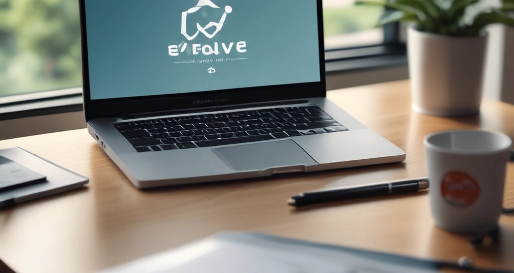 A sleek workspace with a laptop displaying digital marketing analytics on screen.