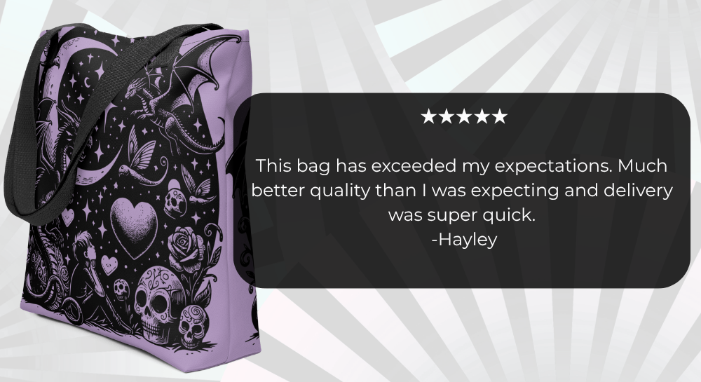 pastel grunge tote bag with 5 star review of DreamSage Apparel