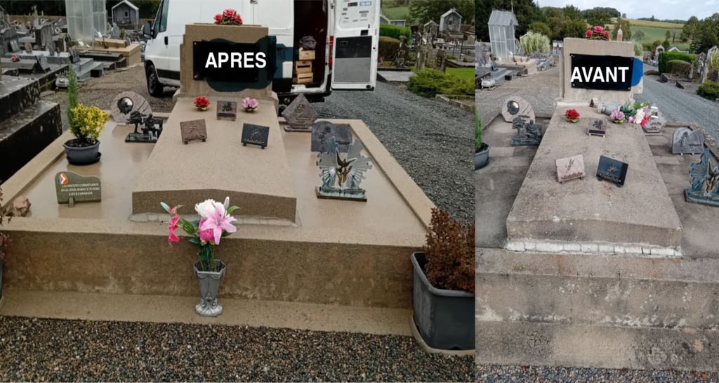 Avant et après la comparaison des services professionnels de nettoyage des pierres tombales et de la