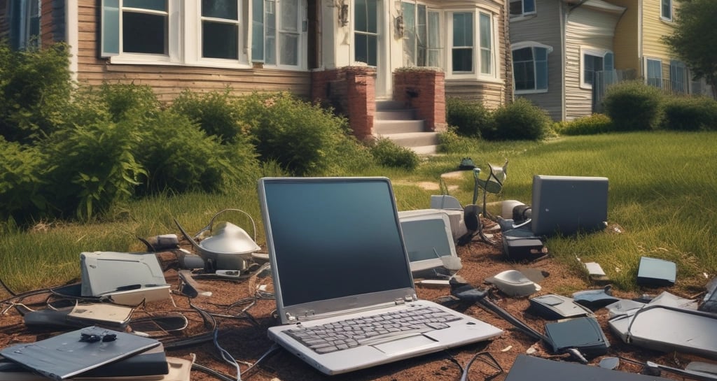 Modern industrial workspace with blue and green accents, showing dismantled refrigerators neatly arranged for processing.