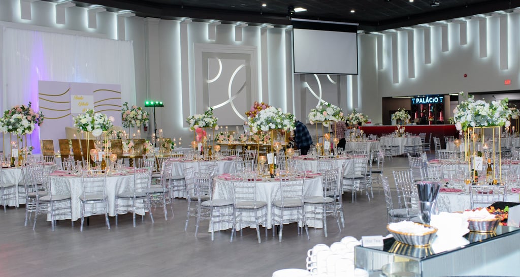 A banquet hall set up for a Luxelite Event