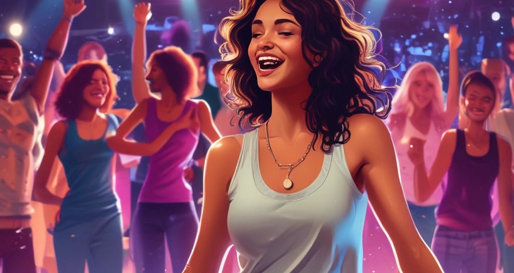 Children laughing and dancing during a lively dance competition at oxynn.