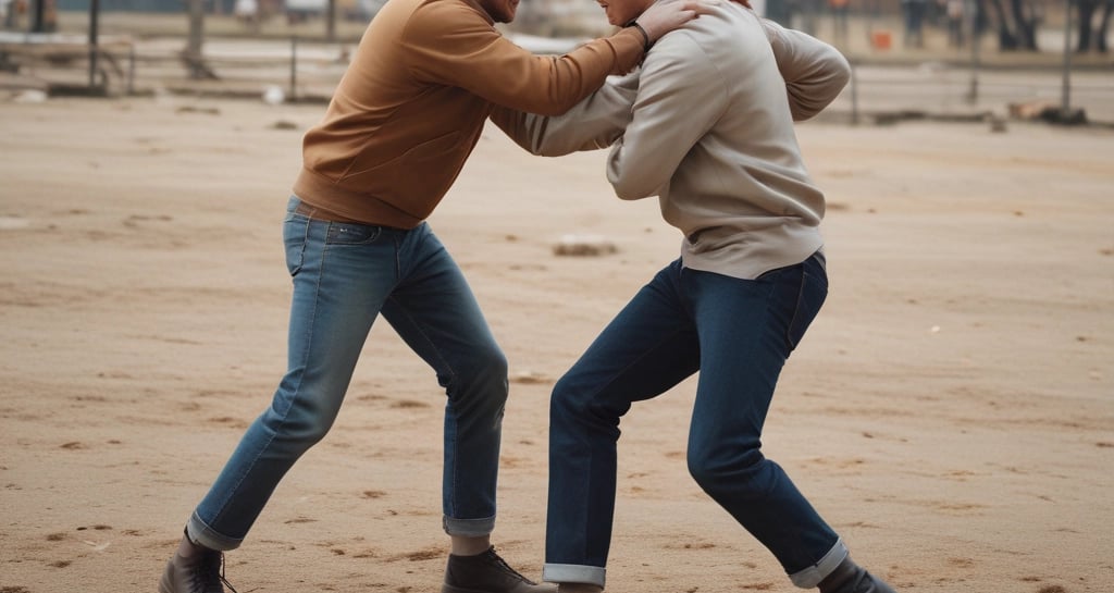 A group of individuals practicing unarmed combatives in a training session.