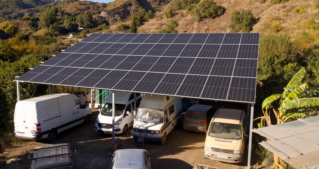 a solar powered vehicle parked in a garage