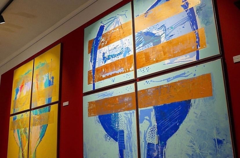Large abstract painting, acrylic on canvas and framed in steel - Flash for empathy