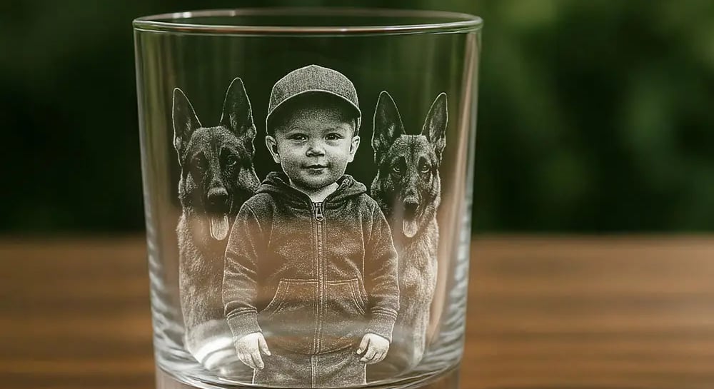 portrait on a glass cup