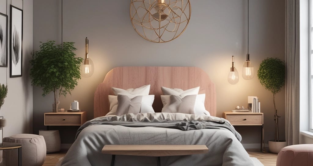 A serene bedroom with soft colors and inviting textures.
