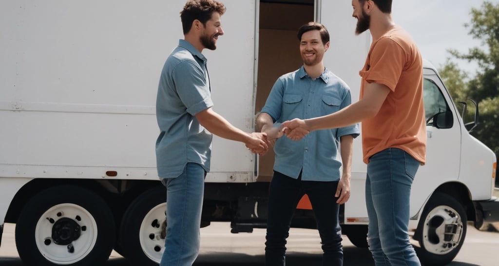 A smiling customer receiving their delivered appliances at home.